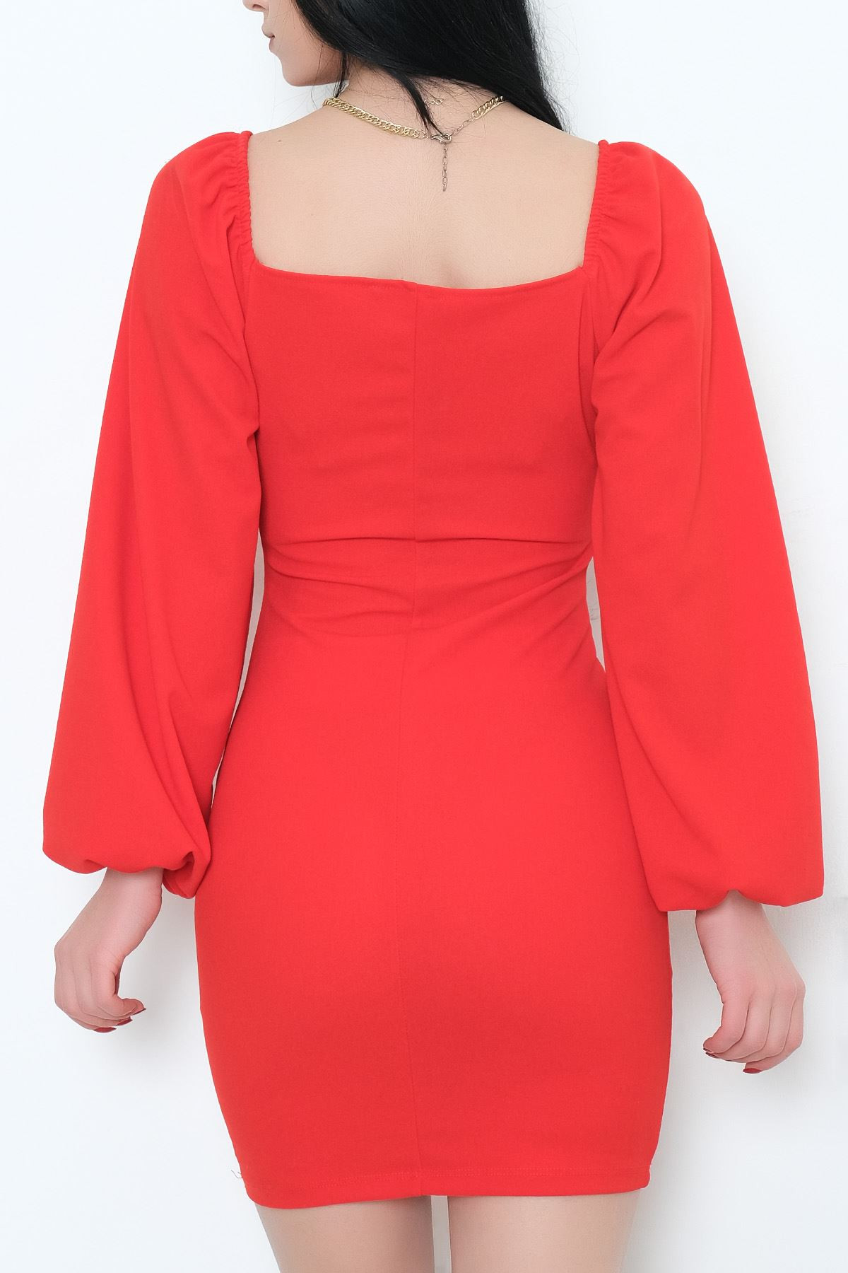 Yaka Bağcıklı Elbise Kırmızı - 581890.1592.