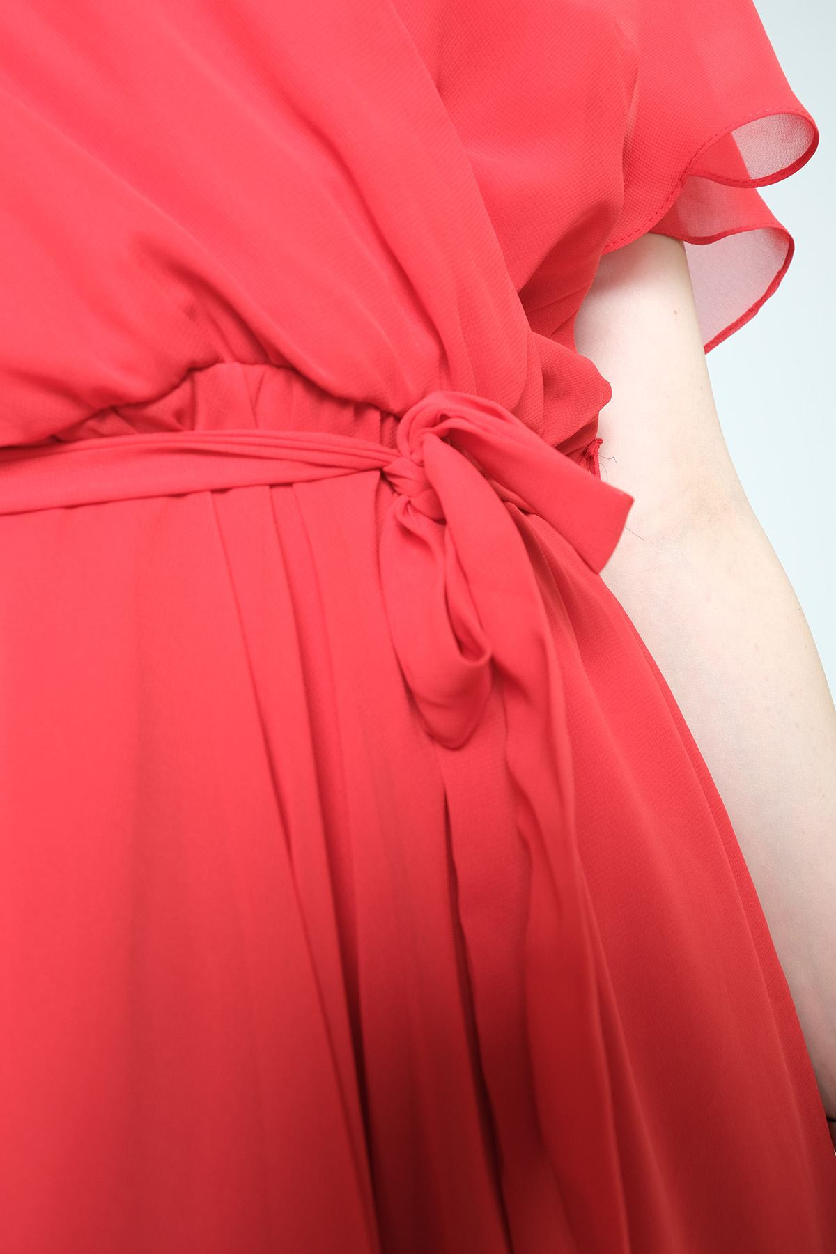 Kruvaze Yaka Şifon Elbise Kırmızı - 5050.1322.