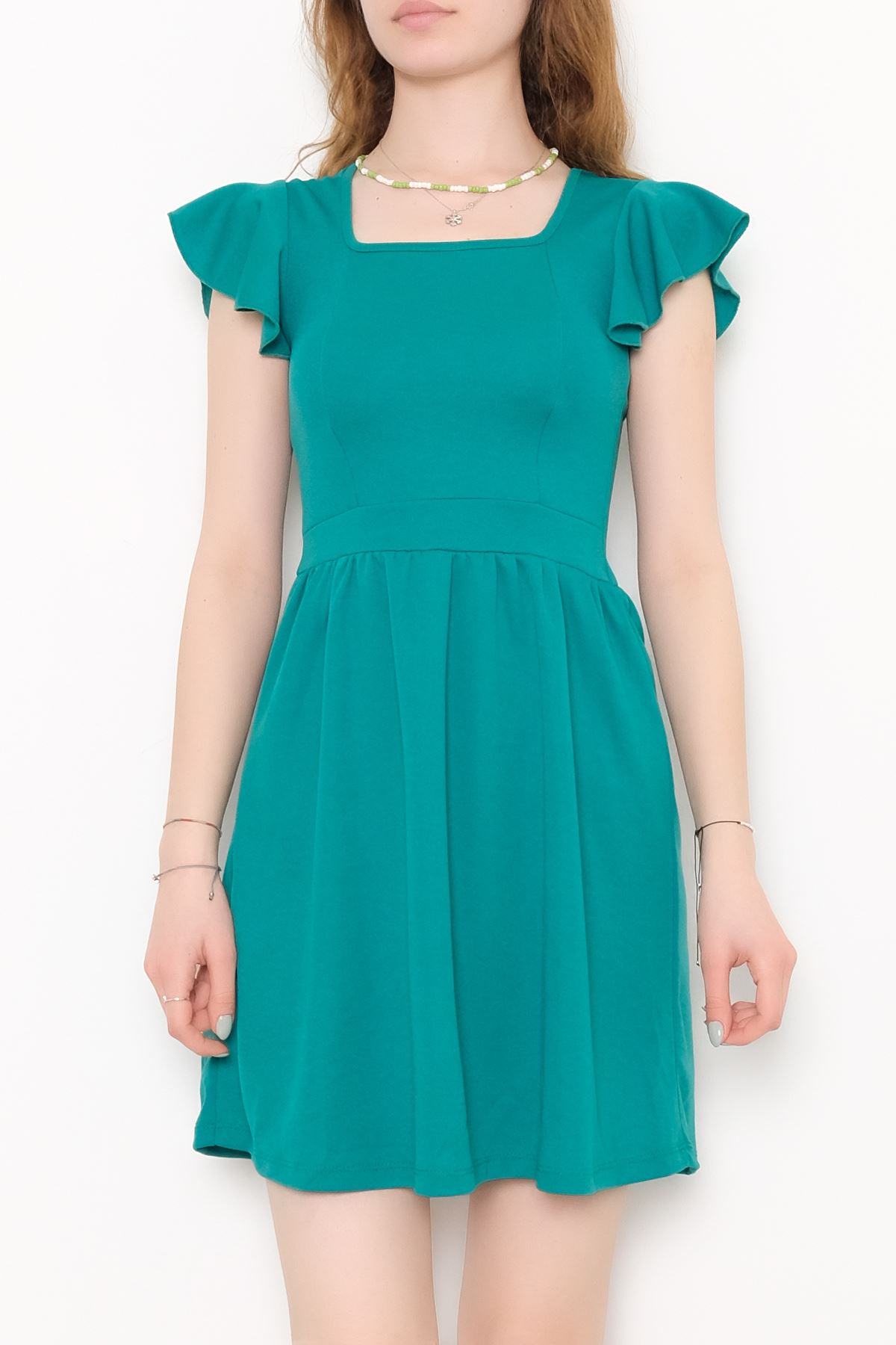 Kol Fırfırlı Elbise Yeşil - 10684.631.