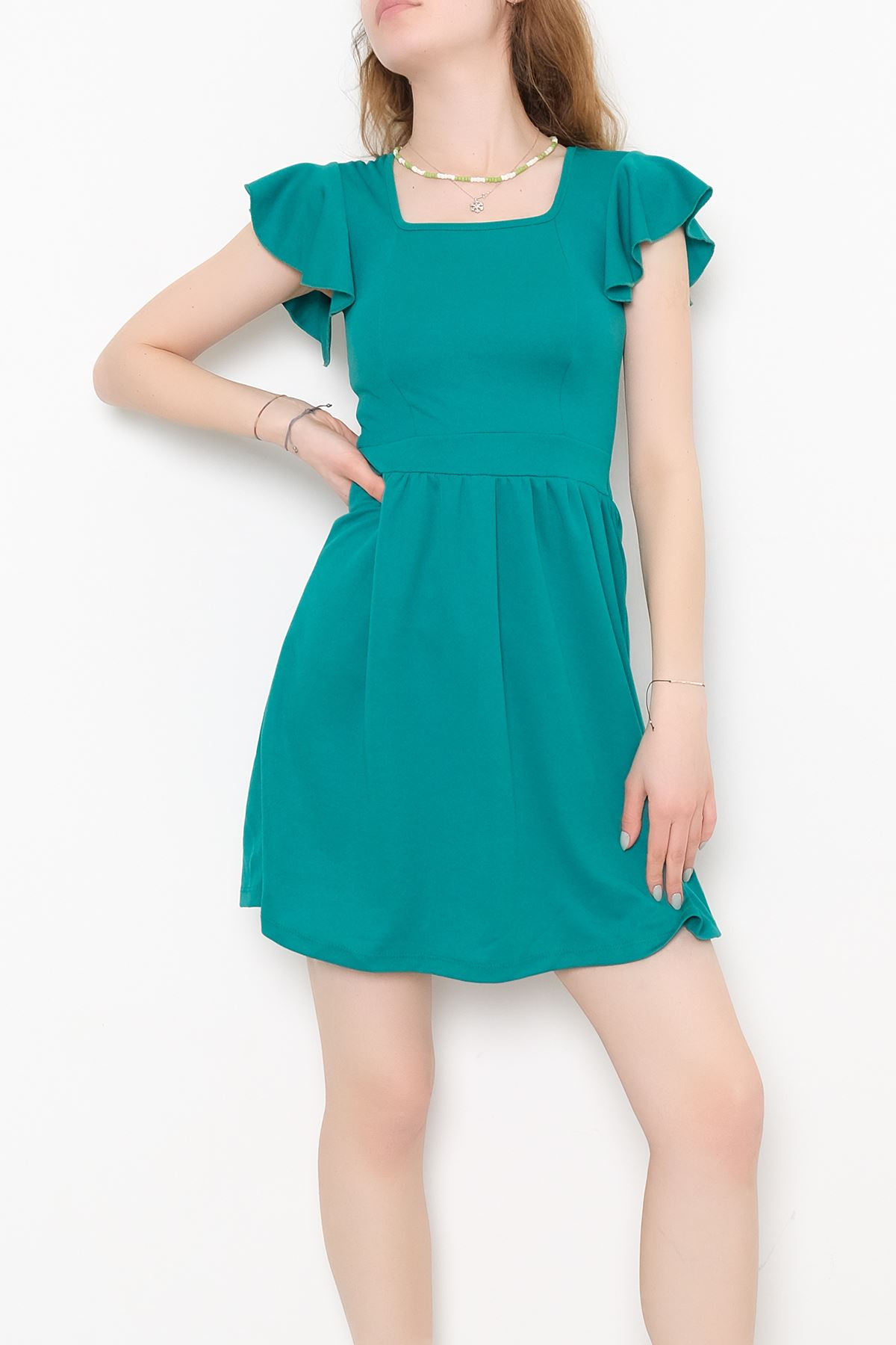 Kol Fırfırlı Elbise Yeşil - 10684.631.
