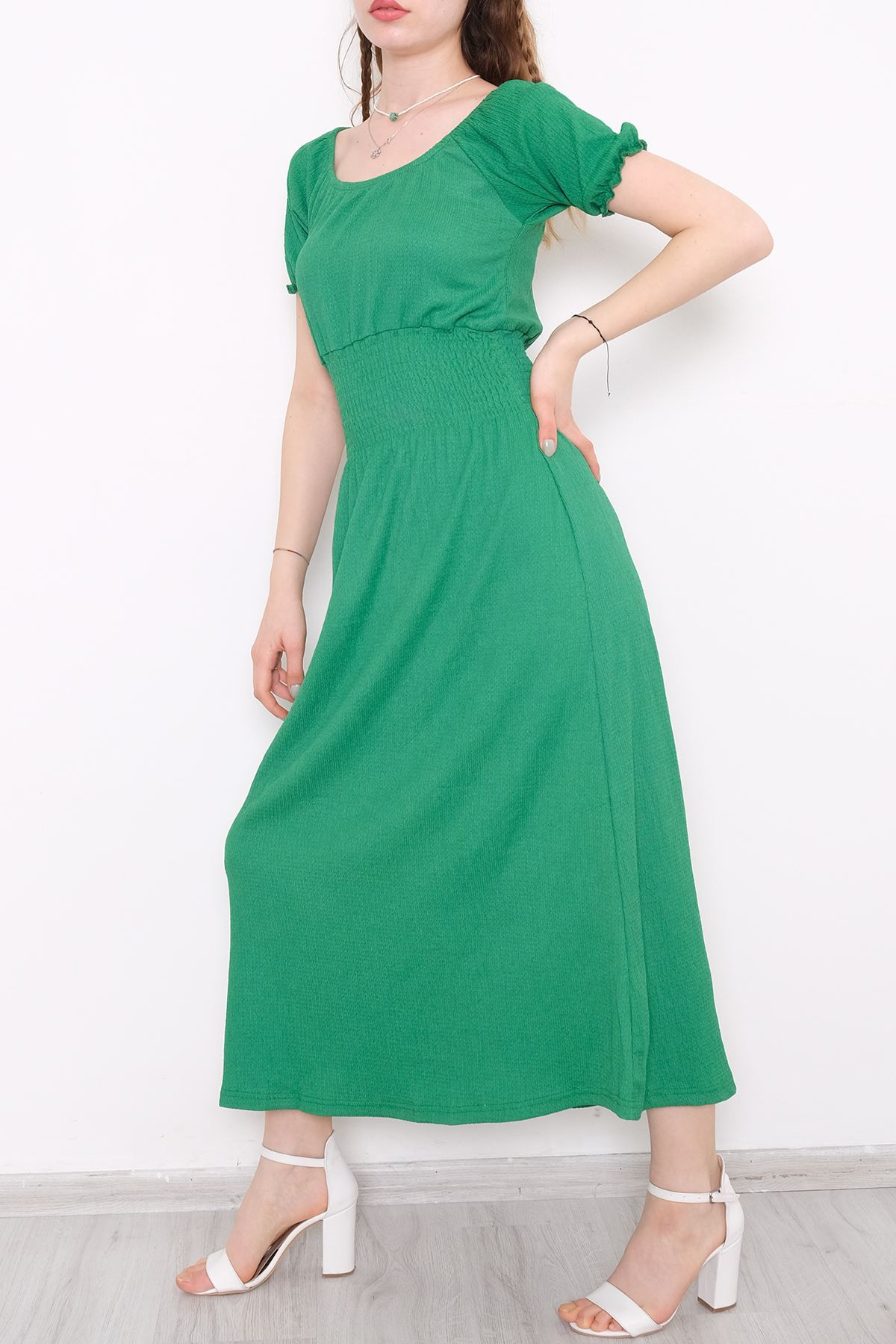 Uzun Bürümcük Elbise Yeşil - 891.1287.