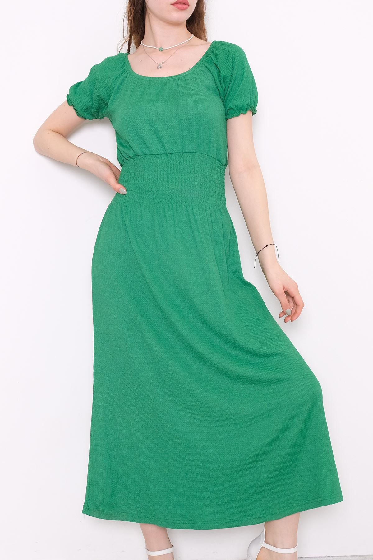 Uzun Bürümcük Elbise Yeşil - 891.1287.