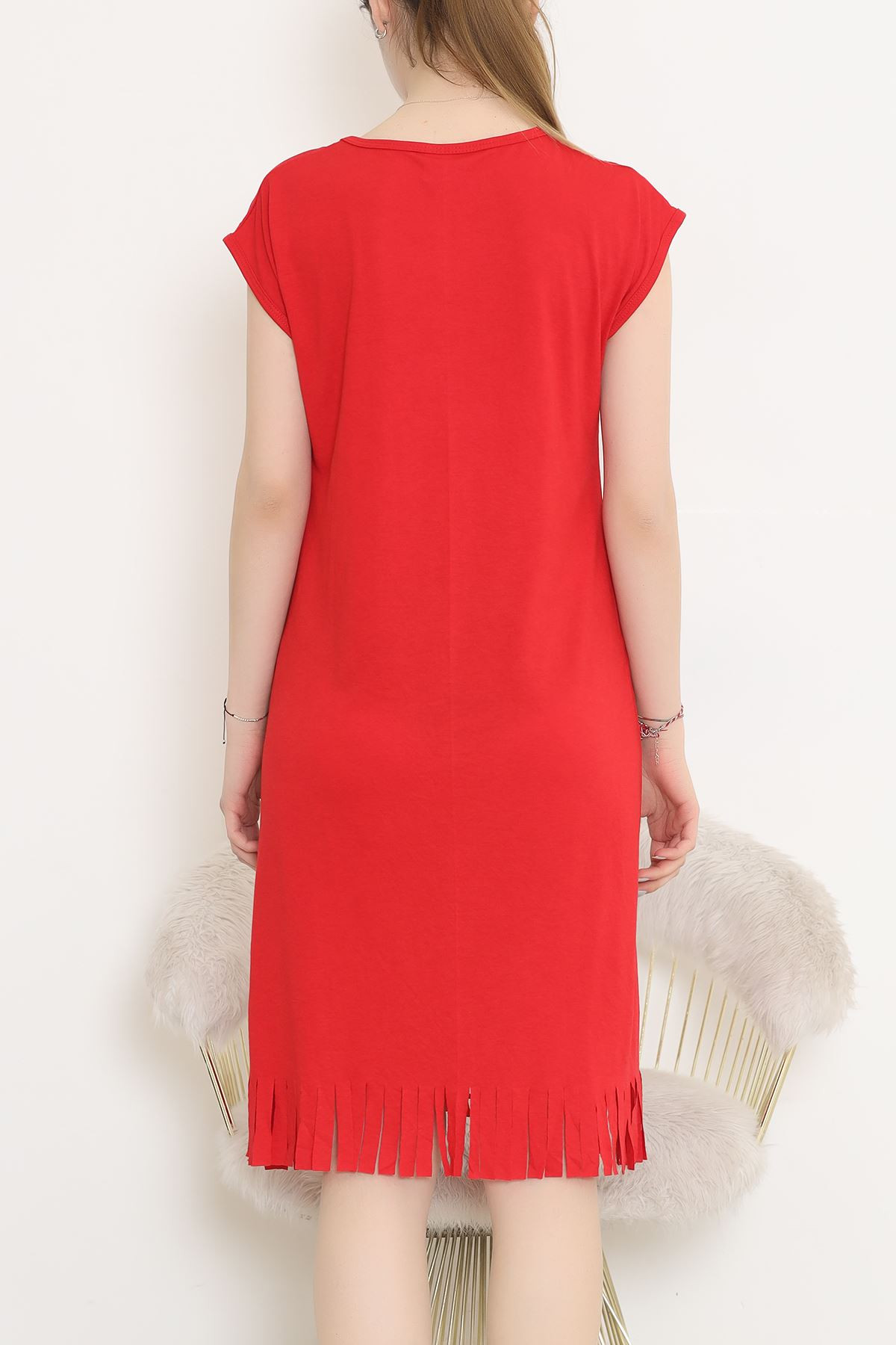 Püskül Detaylı Elbise Kırmızısiyah - 255.1287.