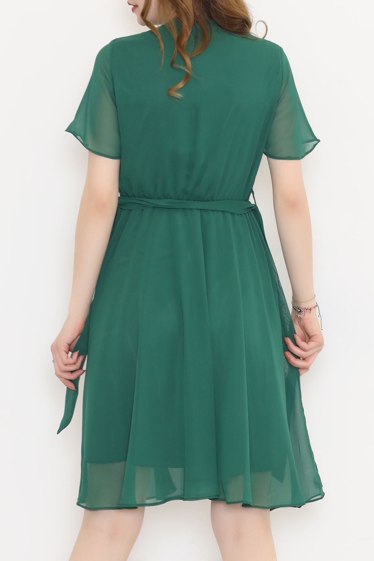 Kruvaze Yaka Şifon Elbise Yeşil - 5050.1322.