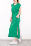 V Yaka Yırtmaçlı Elbise Yeşil - 2213.105.